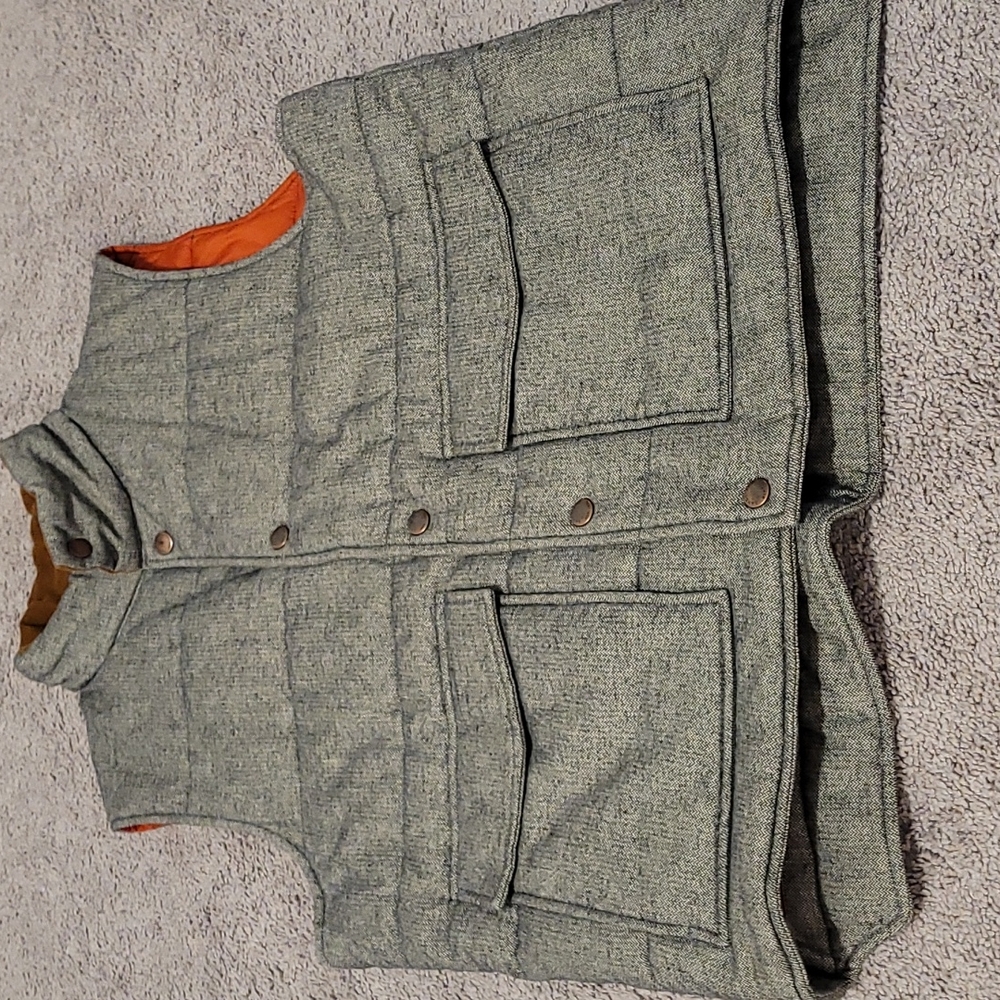 EUC Land's End Houndstooth snap puffer vest sz L